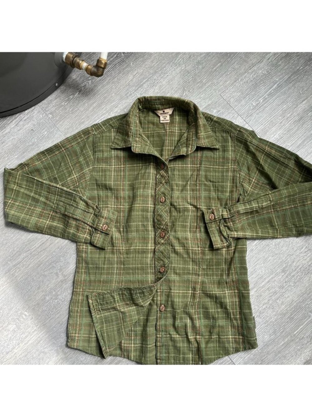 Green / White Woolrich Button-Up Plaid Shirt / Blouse / Top - Picture 3 of 4